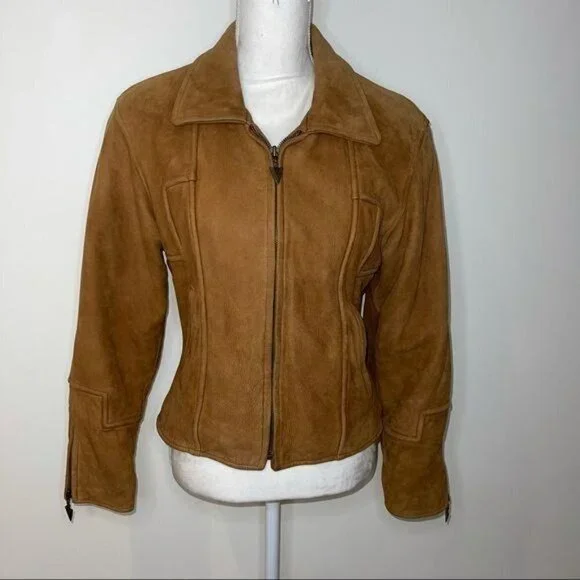 Beyond Sport California Moto Jacket Womens Small Leather Caramel Zip Sleeves - Picture 14 of 15